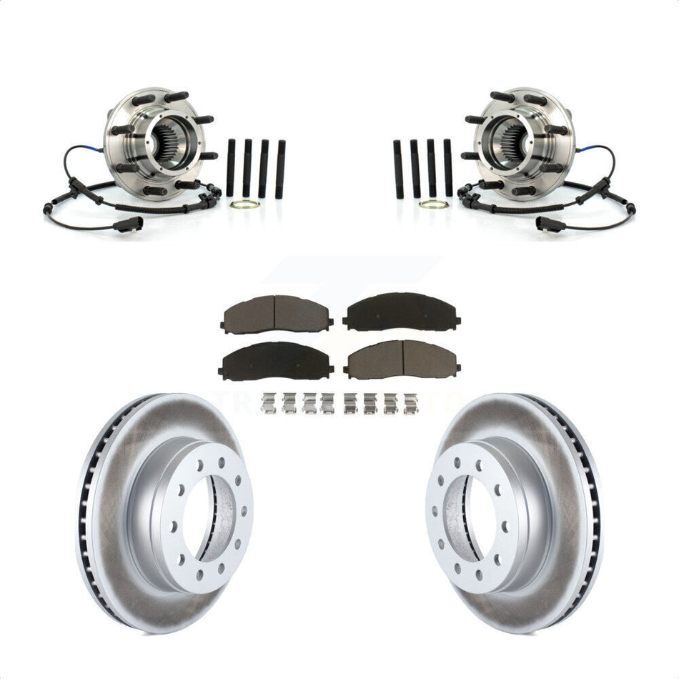 Front Hub Bearing Assembly With Coated Disc Brake Rotors And Ceramic Pads Kit For 2013 Ford F-250 Super Duty 4WD Wide Frame Vehicle KBB-121448