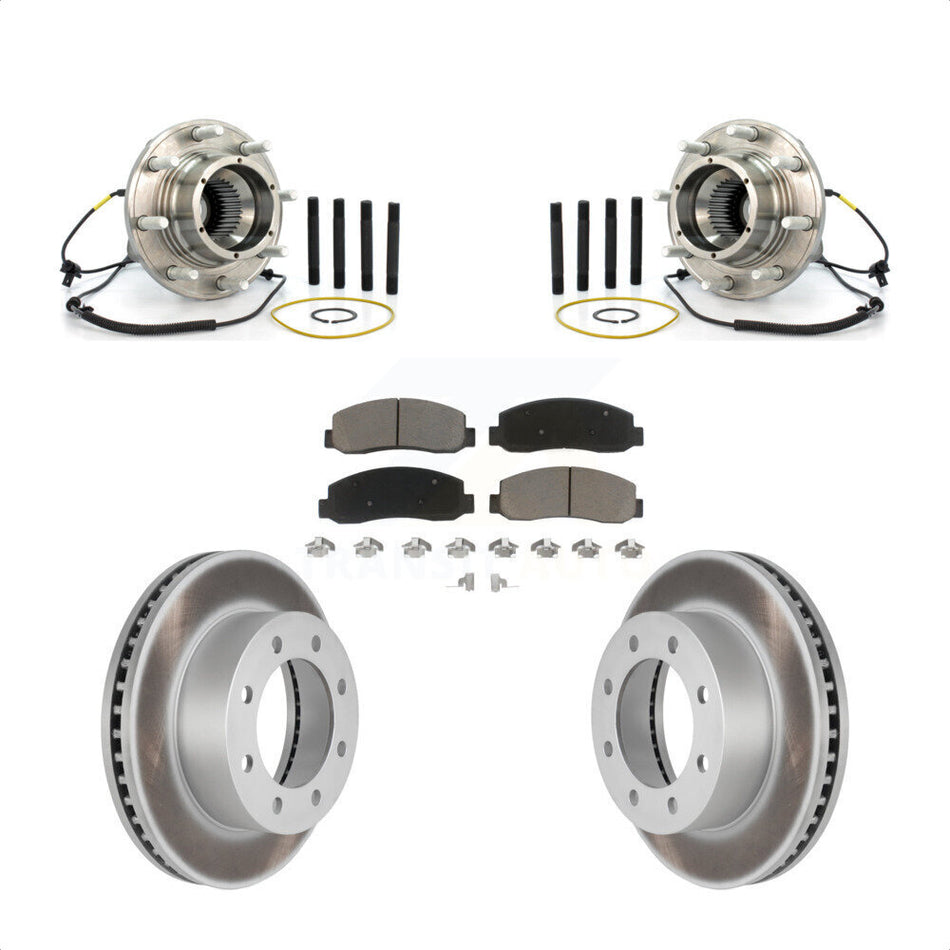 Front Hub Bearing Assembly With Coated Disc Brake Rotors And Ceramic Pads Kit For Ford F-250 Super Duty Dual Rear Wheels KBB-121456