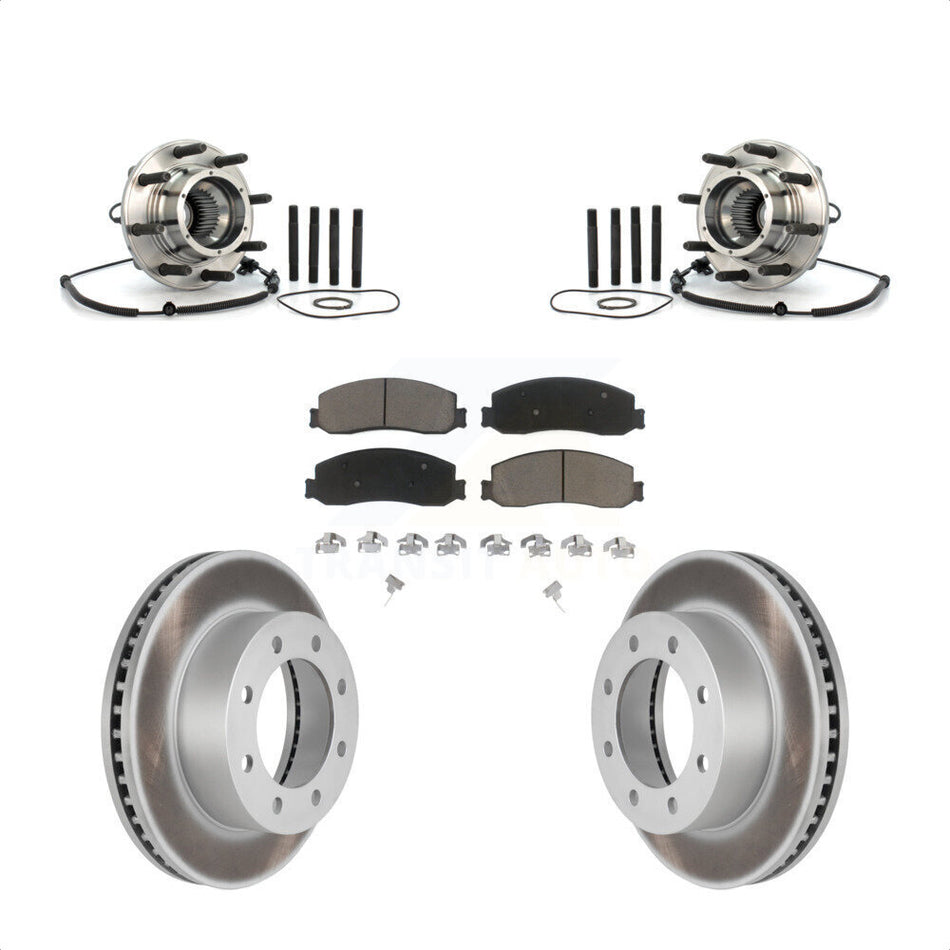 Front Hub Bearing Assembly With Coated Disc Brake Rotors And Ceramic Pads Kit For 2010 Ford F-250 Super Duty 4WD Single Rear Wheels KBB-121457
