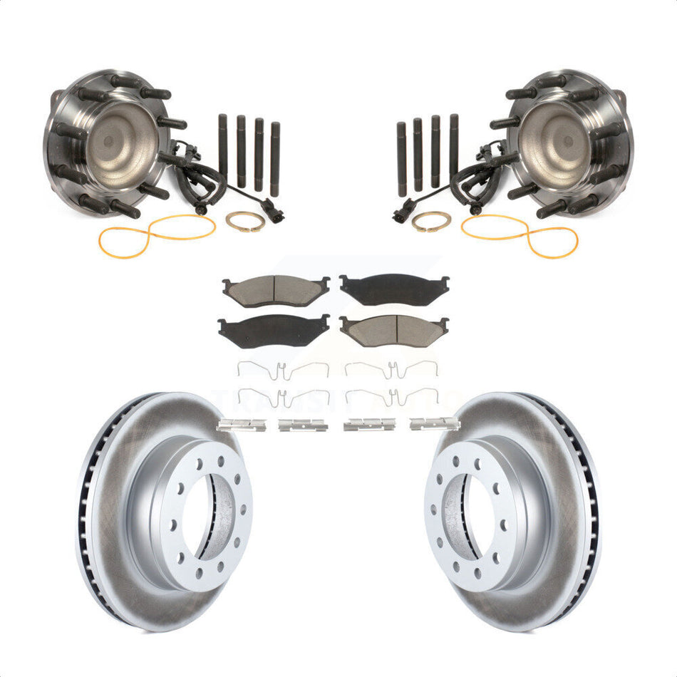 Front Hub Bearing Assembly With Coated Disc Brake Rotors And Ceramic Pads Kit For 2011-2016 Ford F-450 Super Duty F-550 4 X 2 KBB-121494
