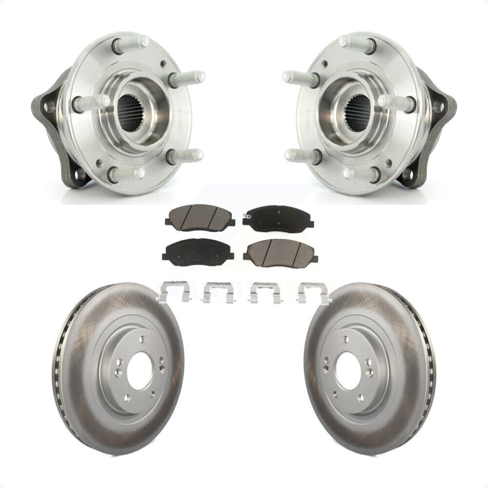 Front Hub Bearing Assembly With Coated Disc Brake Rotors And Ceramic Pads Kit For 2013-2014 Hyundai Santa Fe 3.3L ABS Brakes KBB-121529