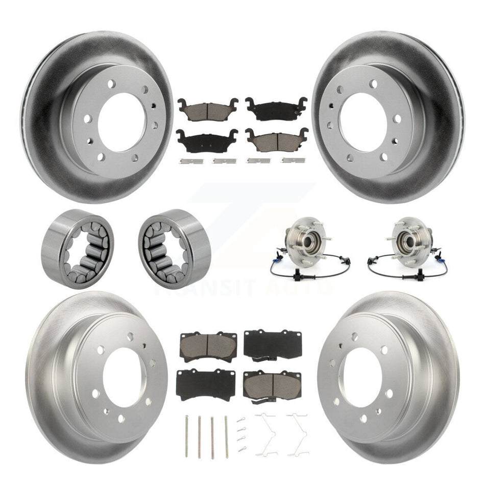 Front Rear Hub Bearing Coated Brake Rotor And Pad Shoe Kit (10Pc) For 2006-2008 Hummer H3 KBB-121588