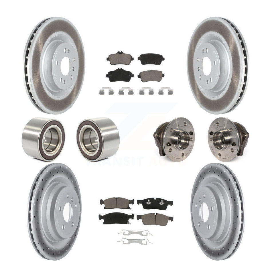 Front Rear Wheel Hub Bearings Assembly Coated Disc Brake Rotors And Ceramic Pads Shoes Kit (10Pc) For 2016-2017 Mercedes-Benz GLE400 Without Sport Package KBB-121607