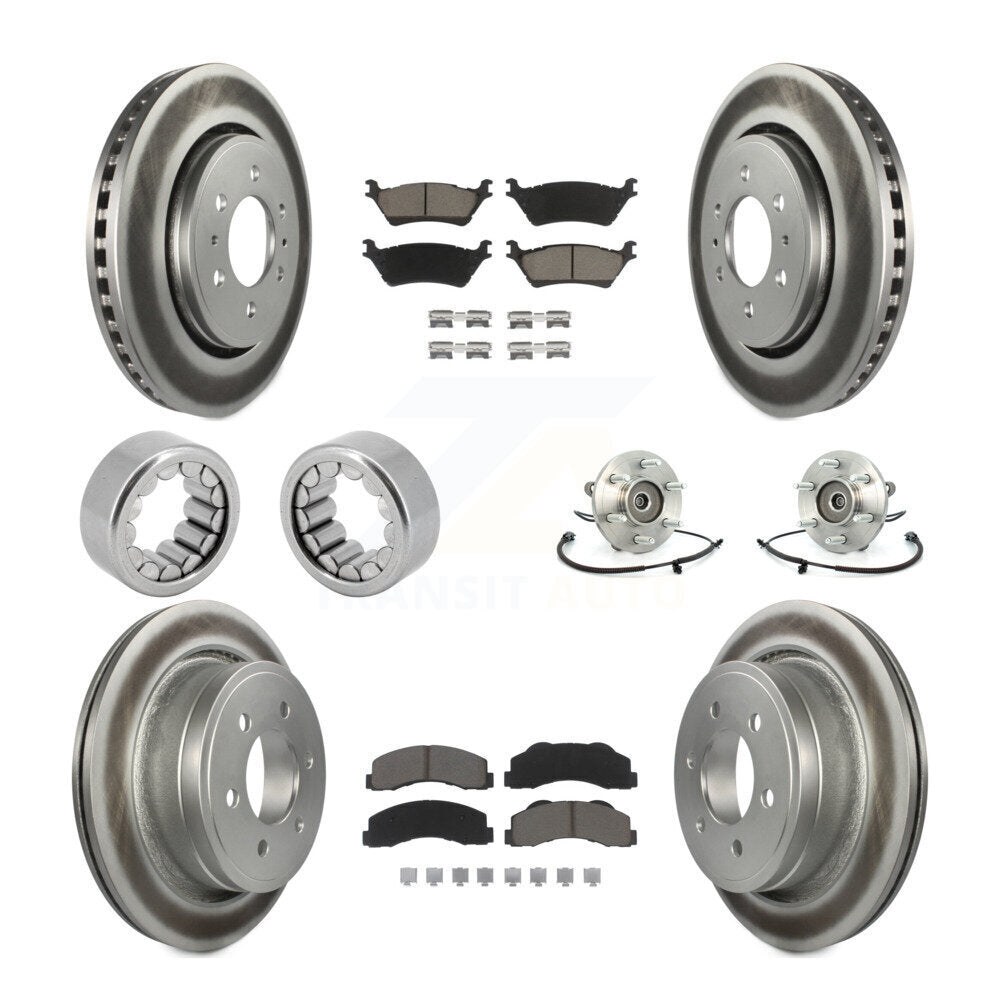 Front Rear Hub Bearing Coated Brake Rotor And Pad Shoe Kit (10Pc) For 2014 Ford F-150 4WD KBB-121653
