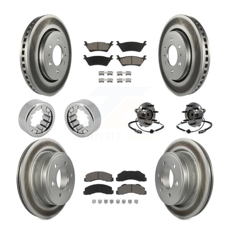 Front Rear Hub Bearing Coated Brake Rotor And Pad Shoe Kit (10Pc) For 2014 Ford F-150 RWD KBB-121654