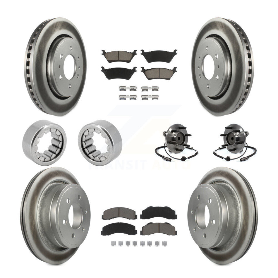 Front Rear Hub Bearing Coated Brake Rotor And Pad Shoe Kit (10Pc) For 2014 Ford F-150 RWD KBB-121654