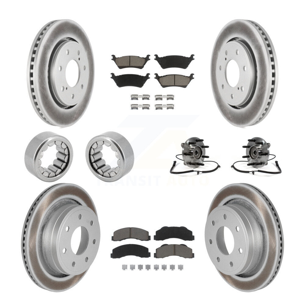 Front Rear Hub Bearing Coated Brake Rotor And Pad Shoe Kit (10Pc) For 2014 Ford F-150 4WD KBB-121655