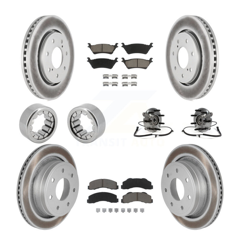 Front Rear Hub Bearing Coated Brake Rotor And Pad Shoe Kit (10Pc) For 2014 Ford F-150 4WD KBB-121655