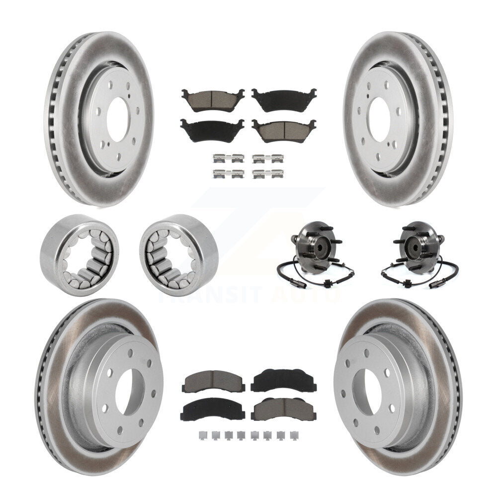 Front Rear Hub Bearing Coated Brake Rotor And Pad Shoe Kit (10Pc) For 2014 Ford F-150 RWD KBB-121656