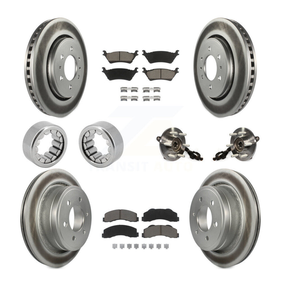 Front Rear Hub Bearings Coated Disc Brake Rotors And Pads Shoes Kit (10Pc) For Ford F-150 KBB-121662