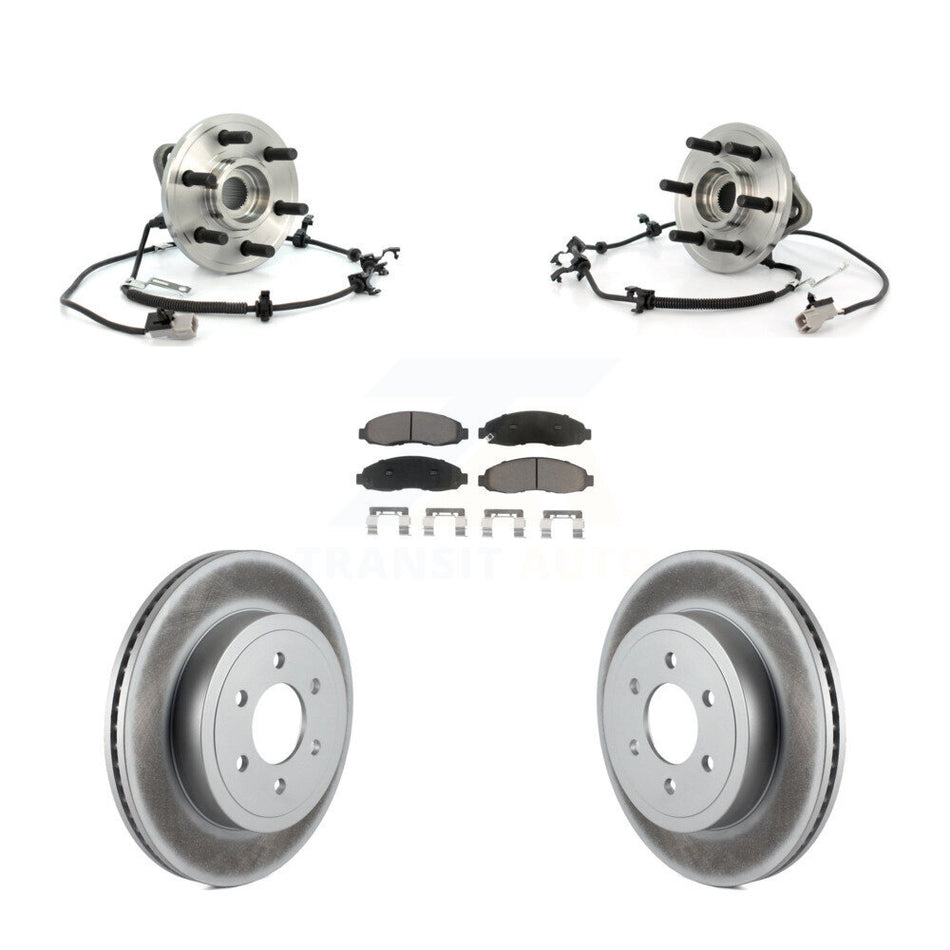 Front Hub Bearing Assembly With Coated Disc Brake Rotors And Ceramic Pads Kit For 2003-2004 Dodge Dakota 4WD with 4-Wheel ABS KBB-121755