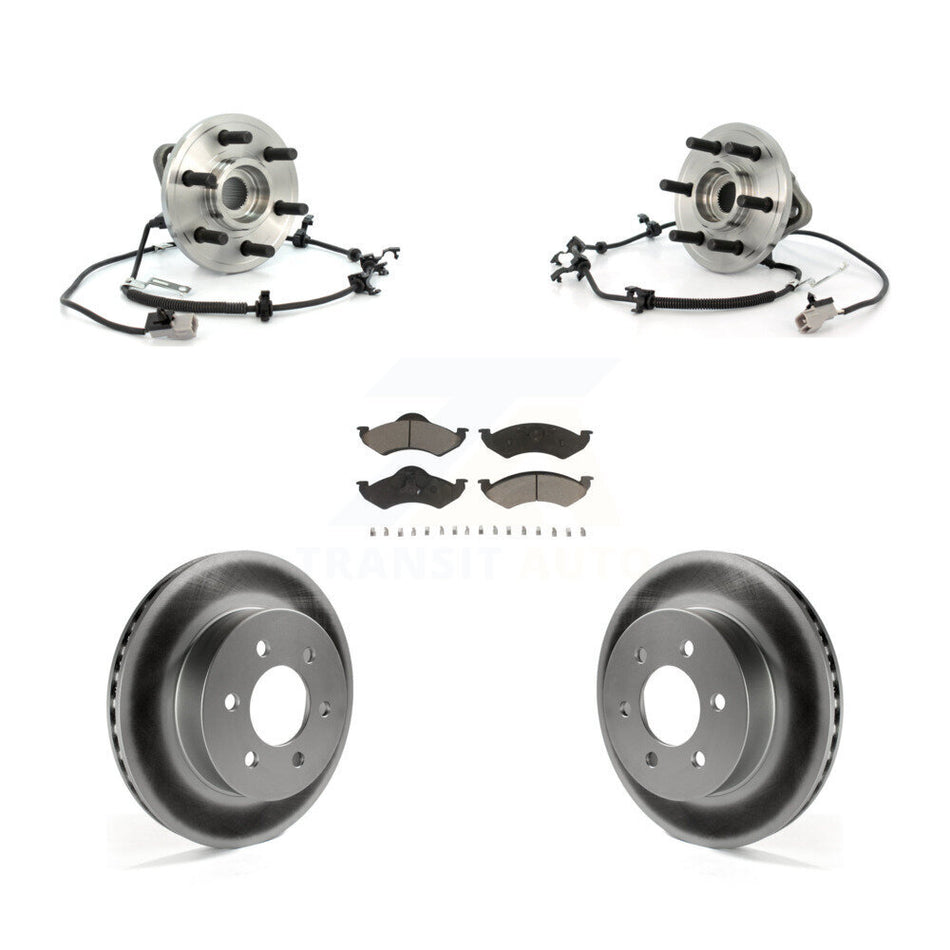 Front Hub Bearing Assembly With Coated Disc Brake Rotors And Ceramic Pads Kit For 2000-2002 Dodge Dakota Durango 4WD with 4-Wheel ABS KBB-121761