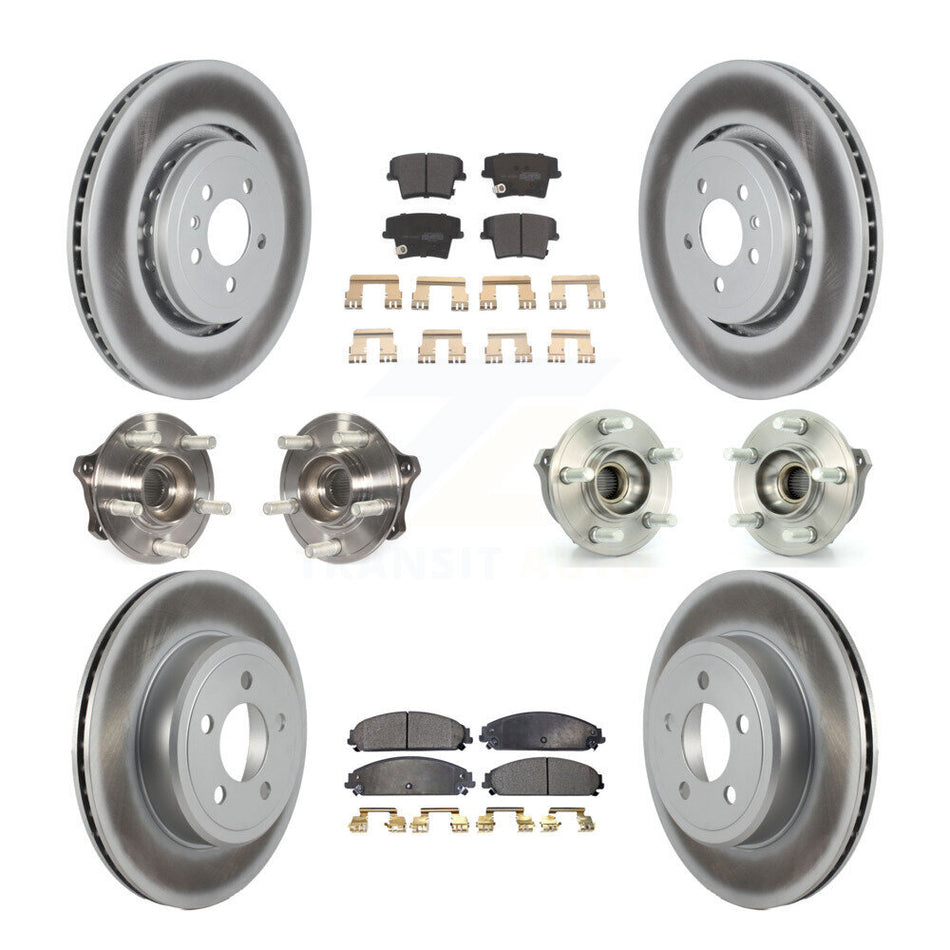 Front Rear Hub Bearings Assembly Coated Disc Brake Rotors And Semi-Metallic Pads Kit (10Pc) For 2015-2018 Dodge Charger AWD with 3.6L With 355mm Diameter Rotor KBB-121765