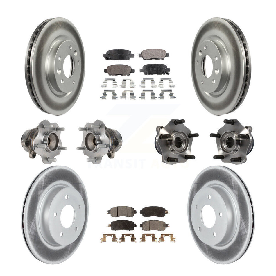 Front Rear Hub Bearings Assembly Coated Disc Brake Rotors And Semi-Metallic Pads Kit (10Pc) For 2017 Nissan LEAF With Electric Parking KBB-121768