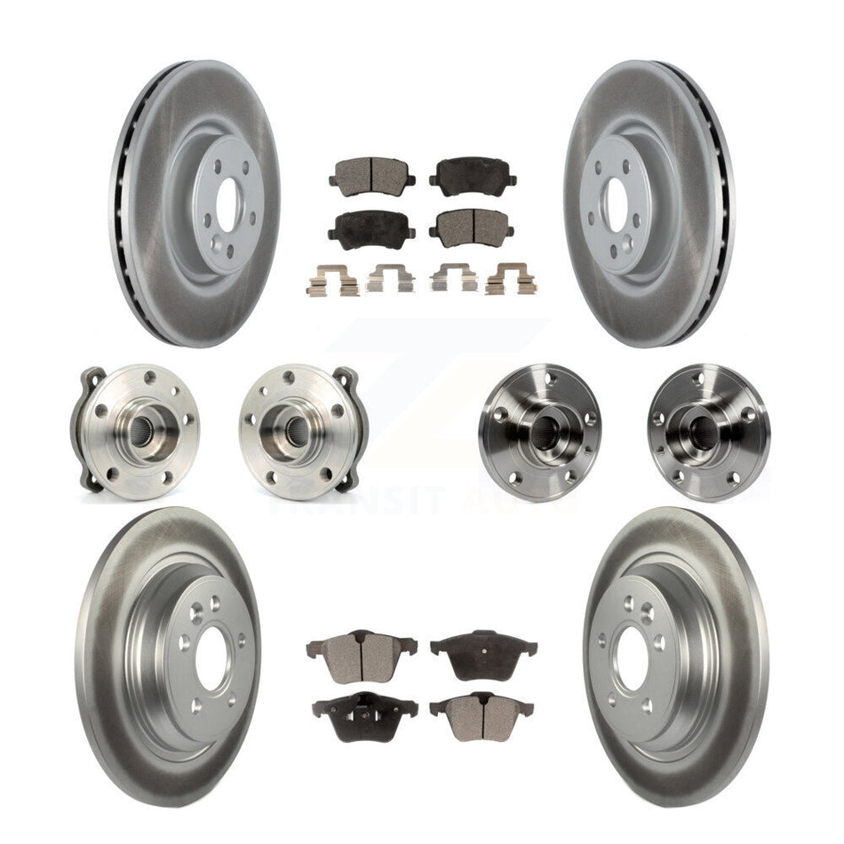 Front Rear Hub Bearings Assembly Coated Disc Brake Rotors And Semi-Metallic Pads Kit (10Pc) For 2013-2014 Volvo S60 3.0L With 336mm Diameter Rotor KBB-121785