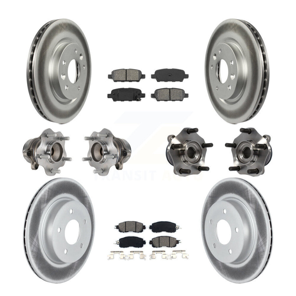 Front Rear Hub Bearings Assembly Coated Disc Brake Rotors And Semi-Metallic Pads Kit (10Pc) For 2017 Nissan LEAF With Electric Parking KBB-121828
