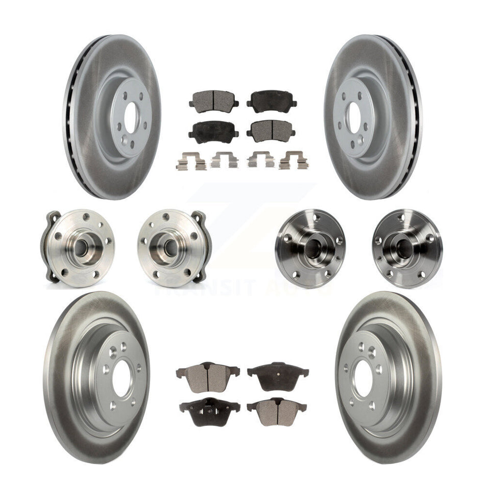 Front Rear Hub Bearings Assembly Coated Disc Brake Rotors And Ceramic Pads Kit (10Pc) For 2013-2014 Volvo S60 3.0L With 336mm Diameter Rotor KBB-121859