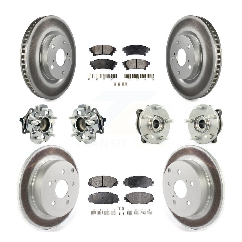 Front Rear Hub Bearings Assembly Coated Disc Brake Rotors And Ceramic Pads Kit (10Pc) For 2016-2019 Toyota Mirai KBB-121860