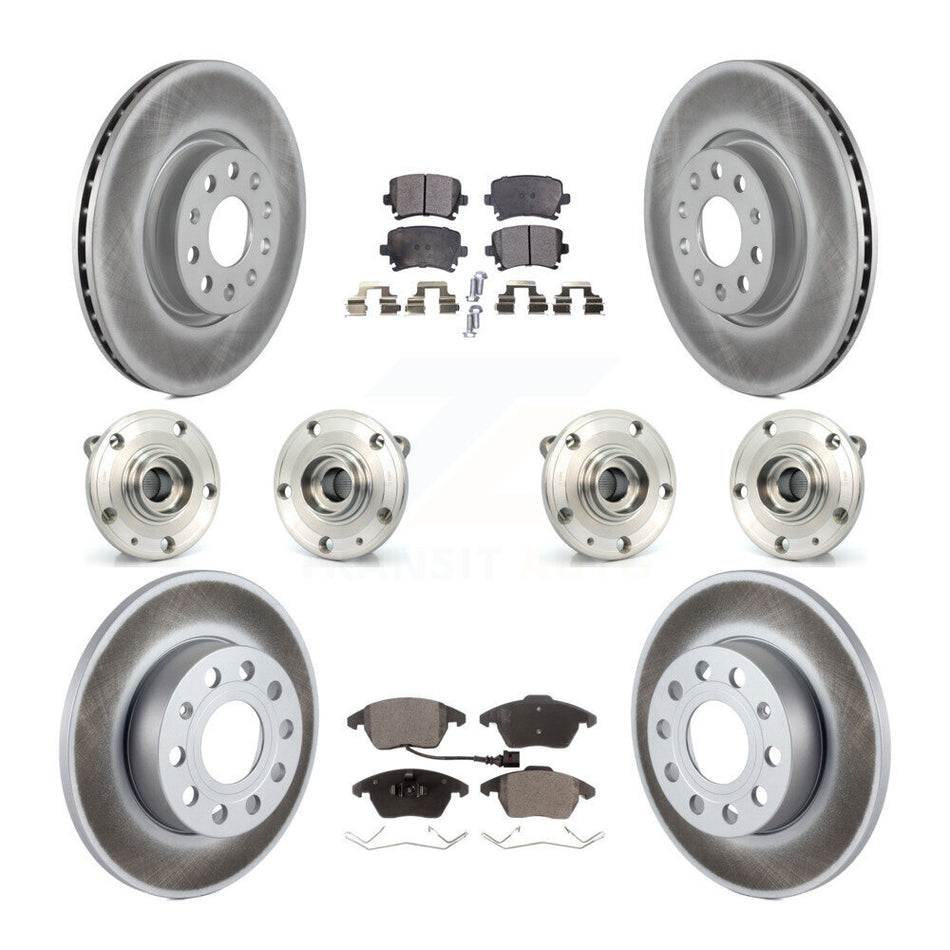 Front Rear Hub Bearings Assembly Coated Disc Brake Rotors And Ceramic Pads Kit (10Pc) For 2008 Audi A3 Quattro With 260mm Diameter Rotor KBB-121864