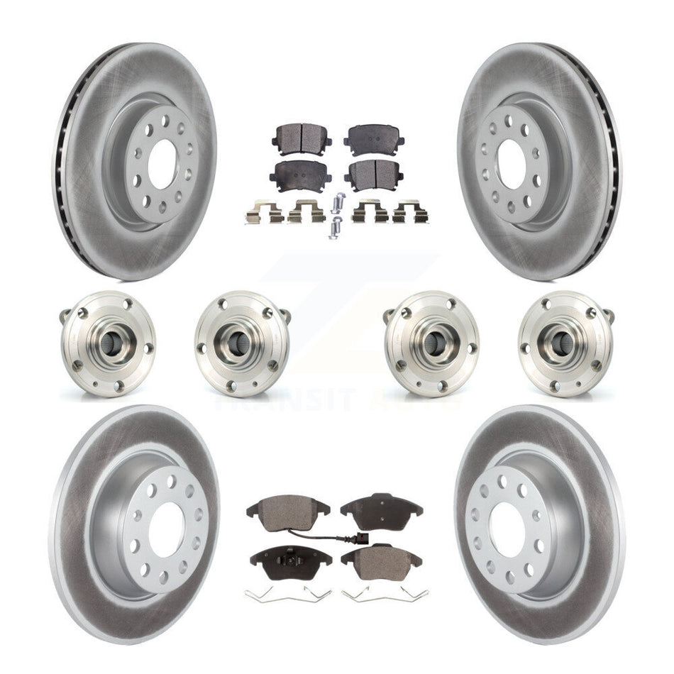 Front Rear Hub Bearings Assembly Coated Disc Brake Rotors And Ceramic Pads Kit (10Pc) For 2008 Audi A3 Quattro With 286mm Diameter Rotor KBB-121865