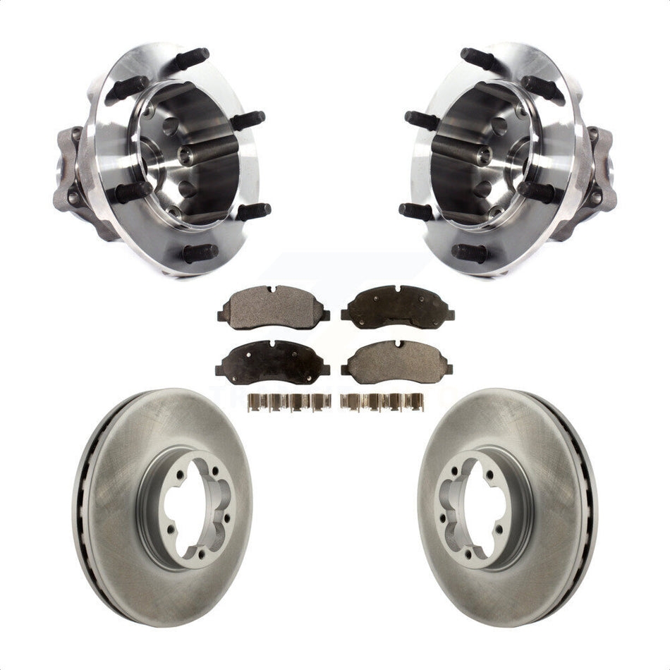 Front Hub Bearing Assembly With Coated Disc Brake Rotors And Ceramic Pads Kit For 2015-2018 Ford Transit-350 HD Dual Rear Wheels KBB-121874