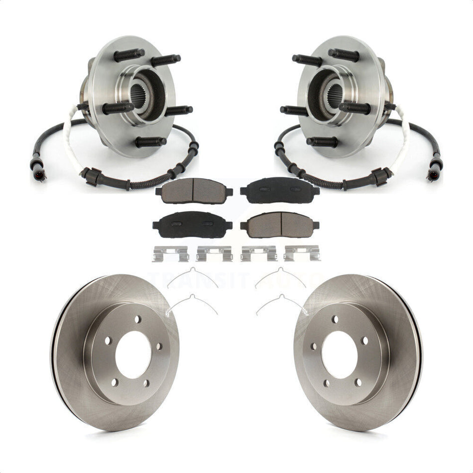 Front Hub Bearing Assembly With Disc Brake Rotors And Ceramic Pads Kit For 2004 Ford F-150 4WD with 4-Wheel ABS 5 Lug Wheels KBB-122136