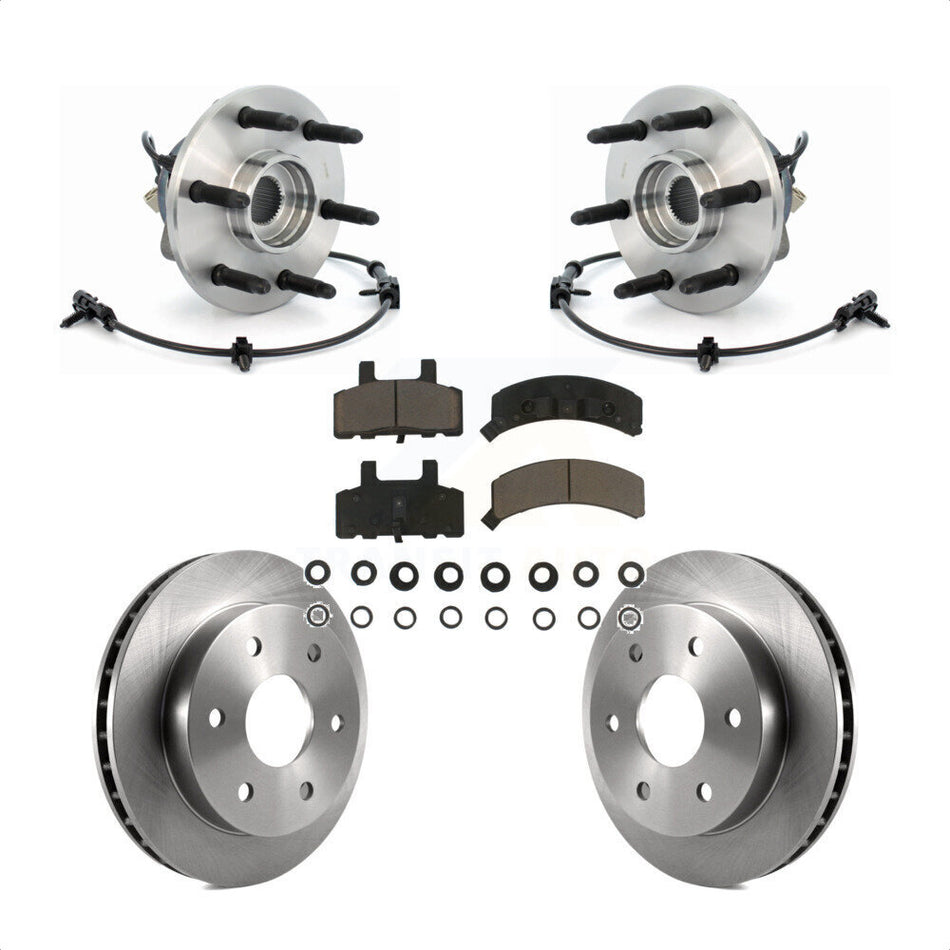 Front Hub Bearing Assembly With Disc Brake Rotors And Ceramic Pads Kit For 2000 Chevrolet Tahoe Base LT LS with 4WD Rear Drum Brakes Without Police Package KBB-122171