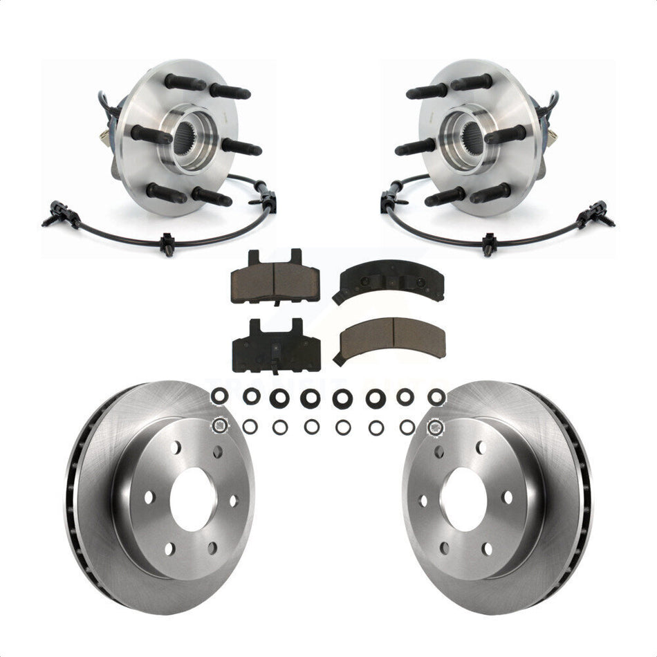 Front Hub Bearing Assembly With Disc Brake Rotors And Ceramic Pads Kit For 2000 Chevrolet Tahoe Base LT LS with 4WD Rear Drum Brakes Without Police Package KBB-122171