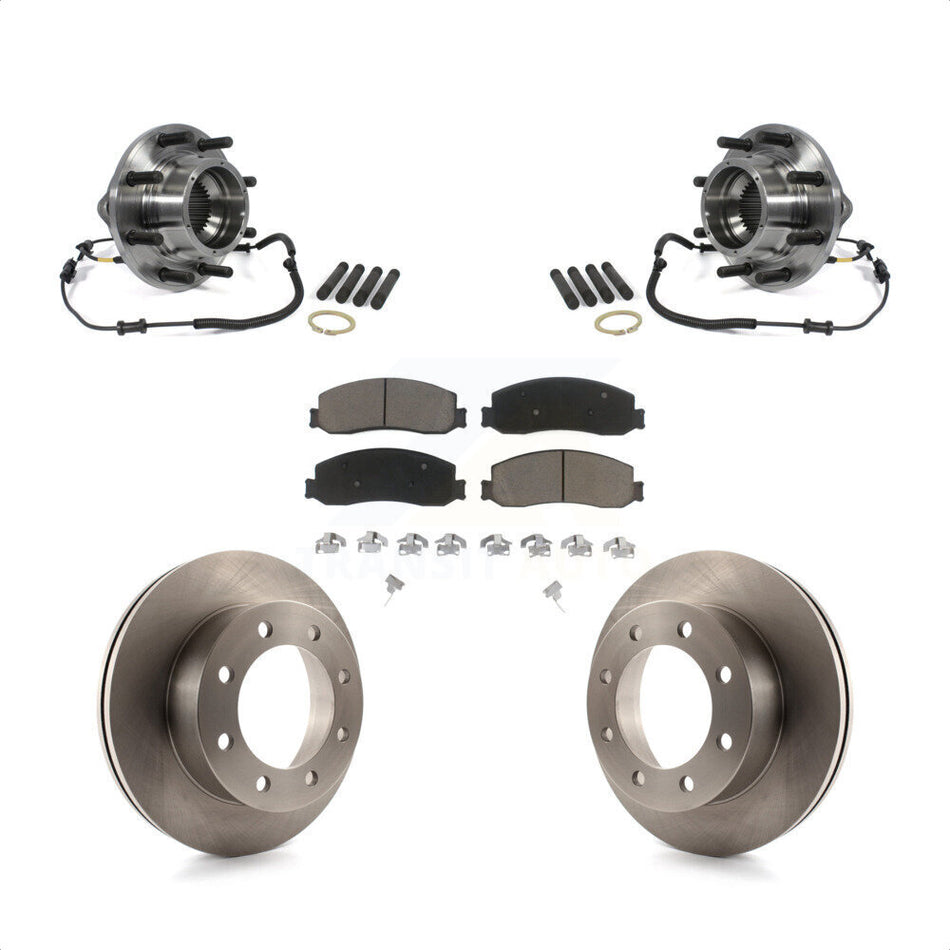 Front Hub Bearing Assembly With Disc Brake Rotors And Ceramic Pads Kit For 2011 Ford F-350 Super Duty 4WD Dual Rear Wheels KBB-122232