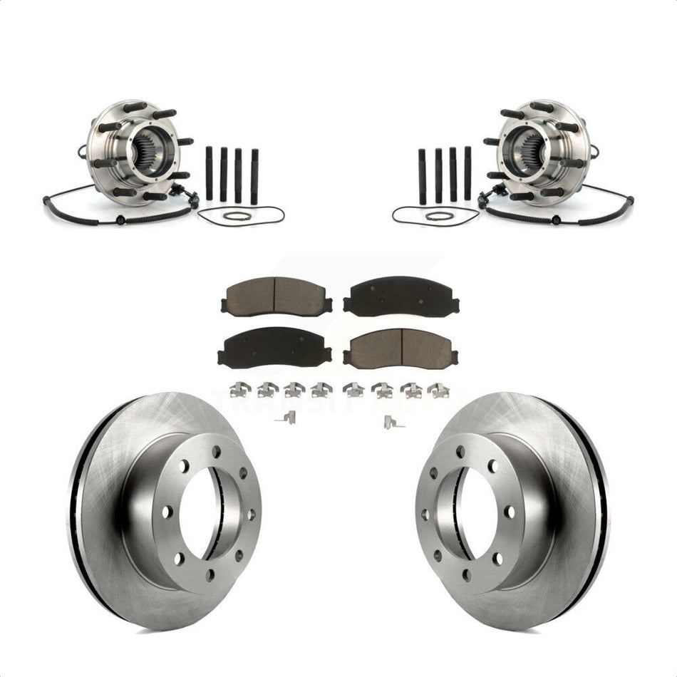 Front Hub Bearing Assembly With Disc Brake Rotors And Ceramic Pads Kit For 2008-2010 Ford F-350 Super Duty 4WD Single Rear Wheels KBB-122235