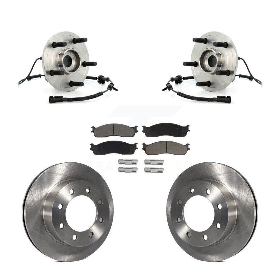 Front Hub Bearing Assembly With Disc Brake Rotors And Ceramic Pads Kit For 2007-2008 Dodge Ram 1500 Extended Crew Cab Pickup with 4-Wheel ABS 5 Lug Wheels KBB-122247