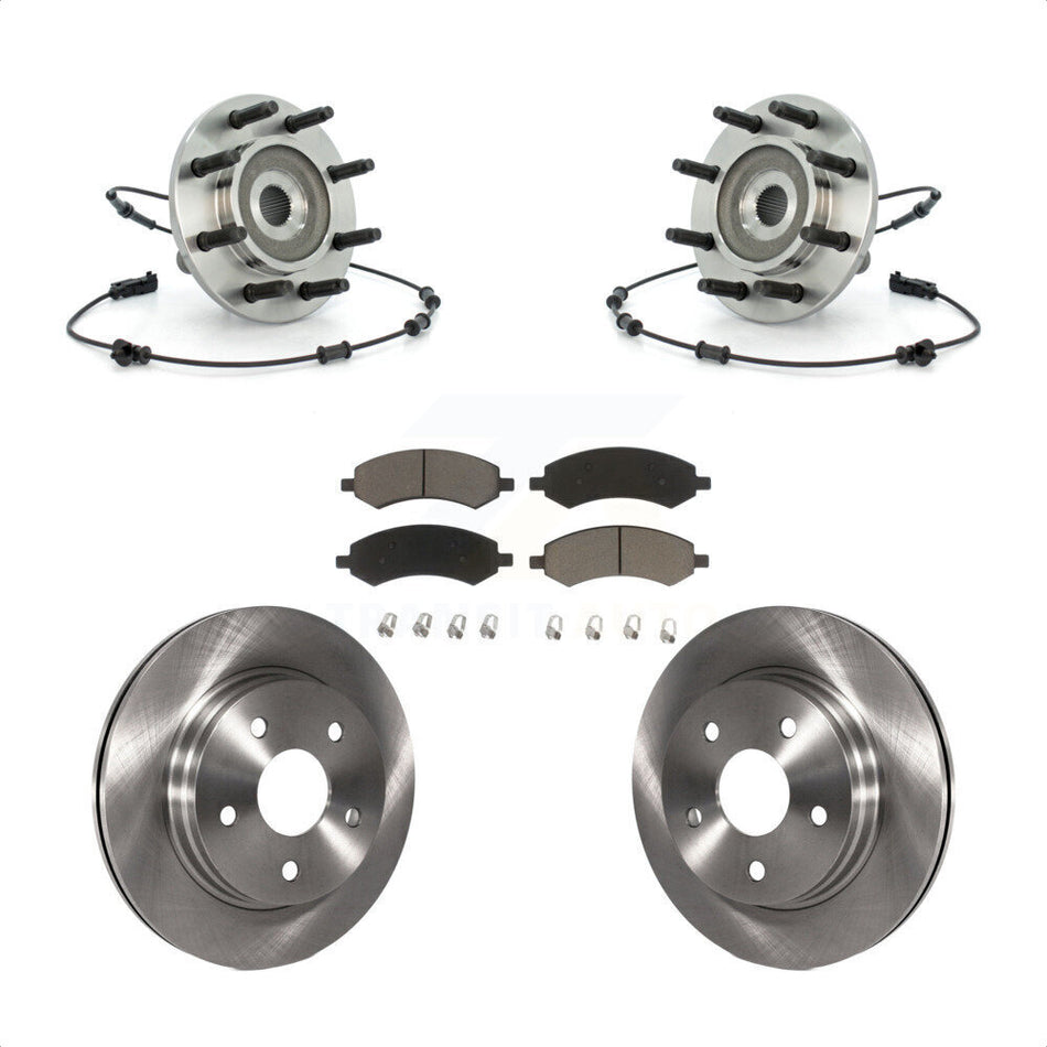 Front Hub Bearing Assembly With Disc Brake Rotors And Ceramic Pads Kit For 2007-2008 Dodge Ram 1500 Standard Cab Pickup Crew 8 Lug Wheels KBB-122251