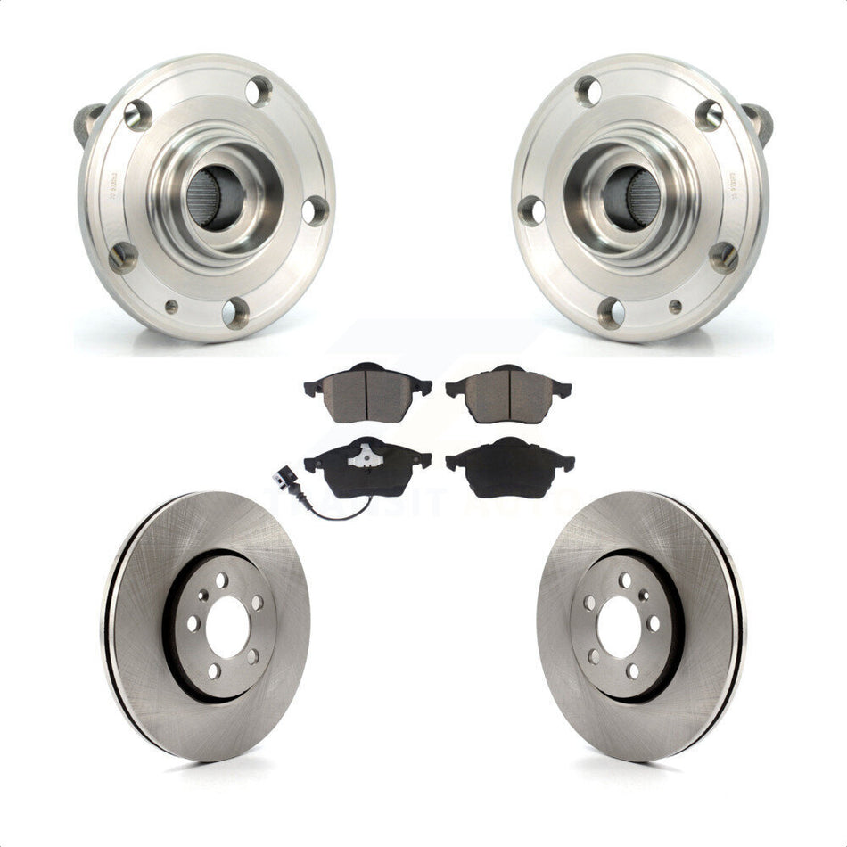 Front Hub Bearing Assembly With Disc Brake Rotors And Ceramic Pads Kit For 2005-2006 Volkswagen Jetta 7th 8th Digit Of VIN Is "9M" Or "1J" 288mm Diameter Rotor KBB-122289