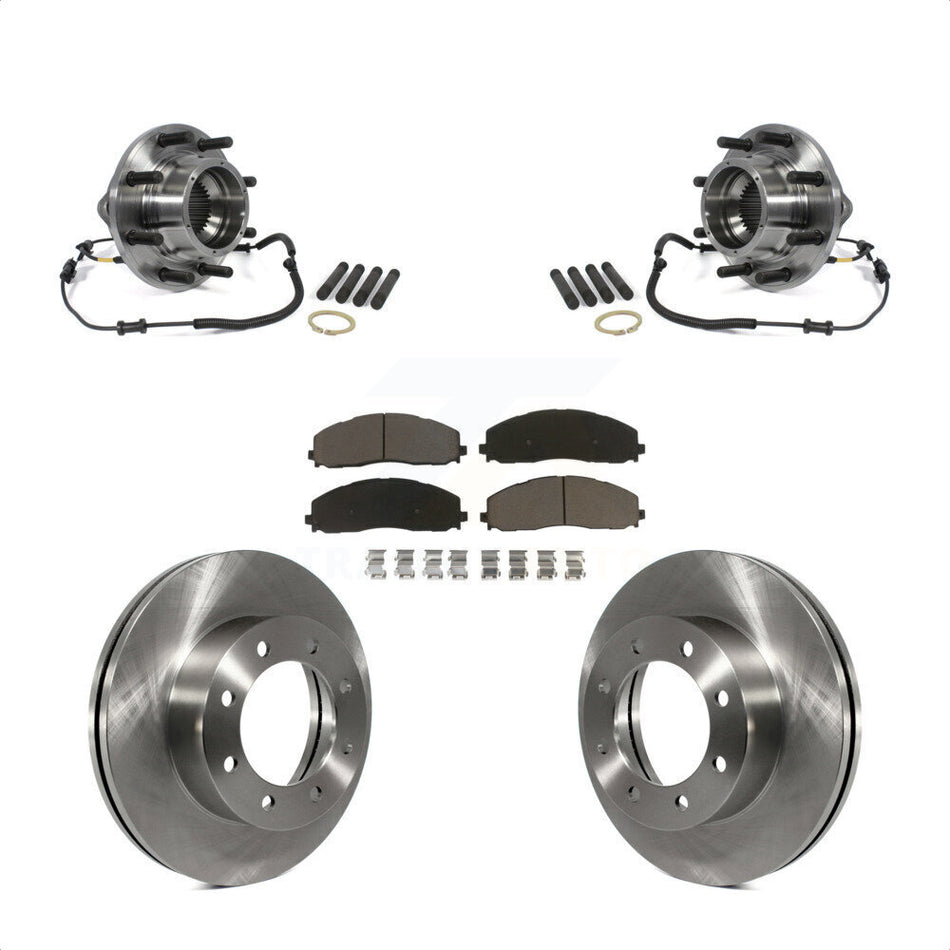 Front Hub Bearing Assembly With Disc Brake Rotors And Ceramic Pads Kit For 2014 Ford F-350 Super Duty 4WD Dual Rear Wheels KBB-122320