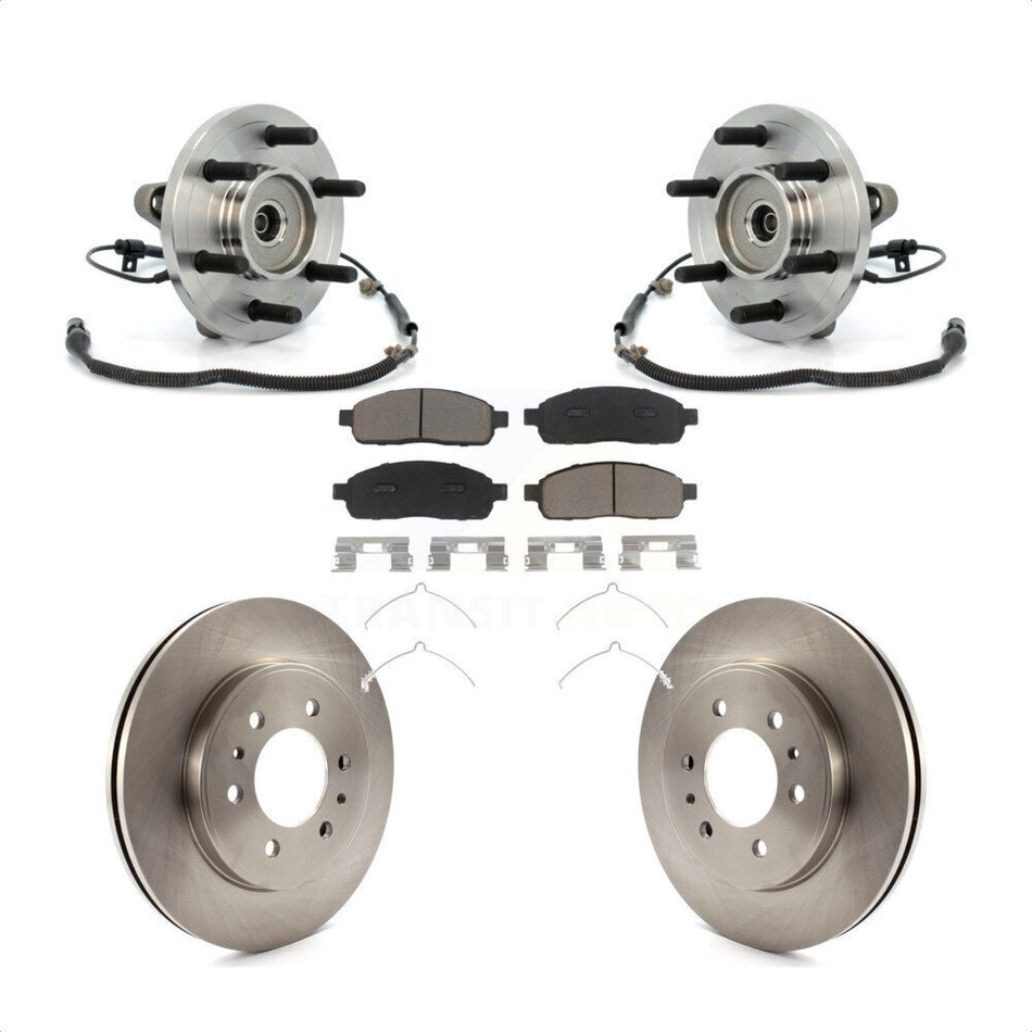 Front Hub Bearing Assembly With Disc Brake Rotors And Ceramic Pads Kit For 2009 Ford F-150 4WD 6 Lug Wheels Without Heavy Duty Payload Package KBB-122455