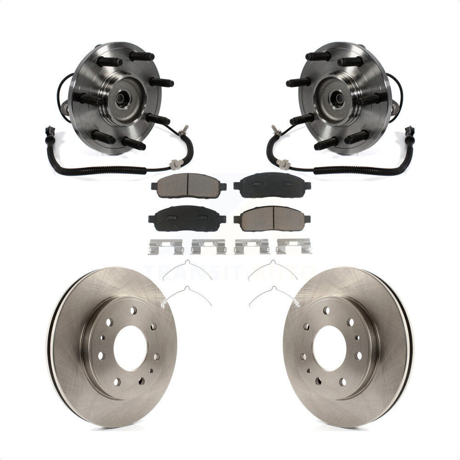 Front Hub Bearing Assembly With Disc Brake Rotors And Ceramic Pads Kit For 2009 Ford F-150 RWD 4WD 7 Lug Wheels Heavy Duty Payload Package KBB-122457