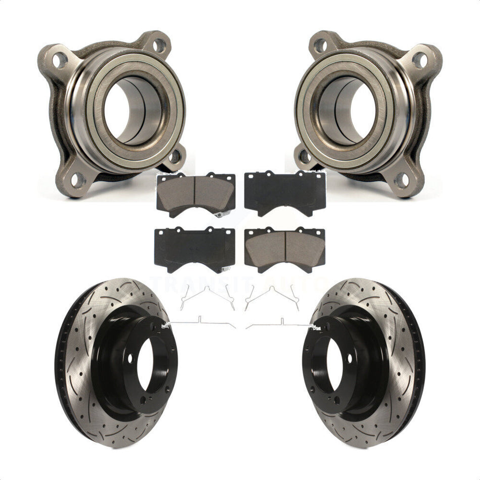 Front Wheel Bearing With Coated Drilled Slotted Disc Brake Rotors And Ceramic Pads Kit For Toyota Tundra Sequoia Lexus LX570 Module KBB-122565