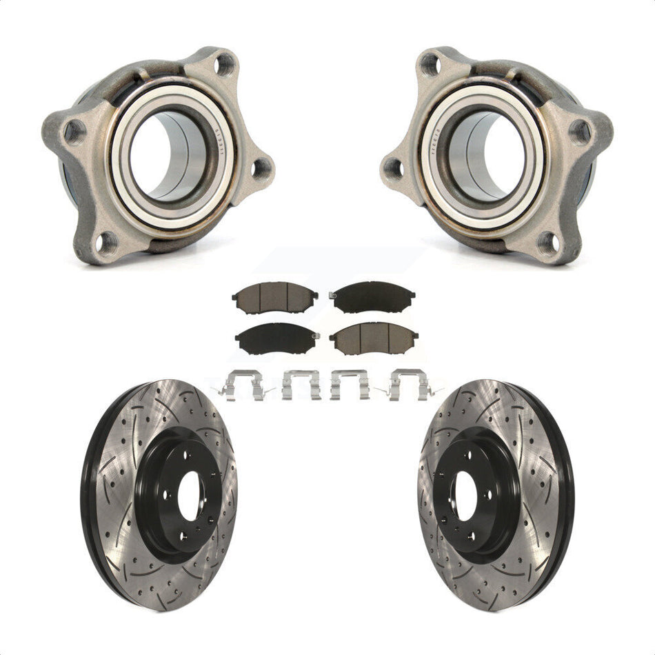 Front Wheel Bearing With Coated Drilled Slotted Disc Brake Rotors And Ceramic Pads Kit For 2006 INFINITI G35 AWD Module KBB-122566