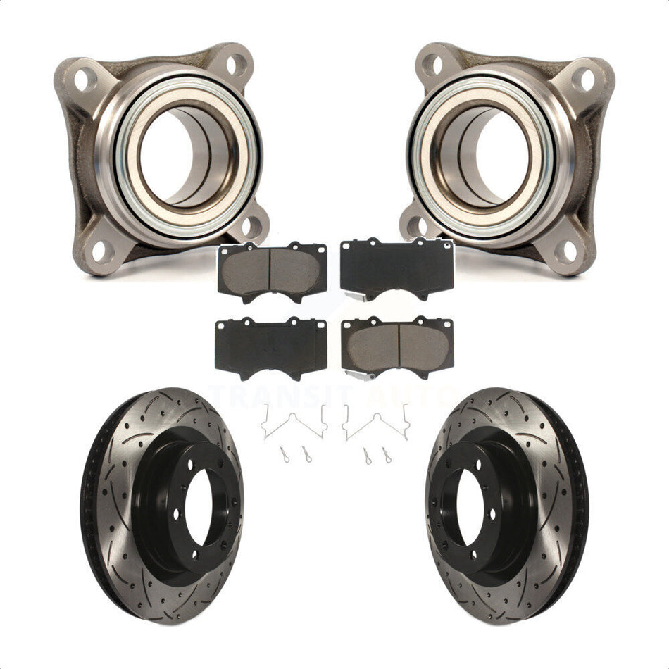 Front Wheel Bearing With Coated Drilled Slotted Disc Brake Rotors And Ceramic Pads Kit For 2010-2022 Toyota 4Runner RWD Module KBB-122567