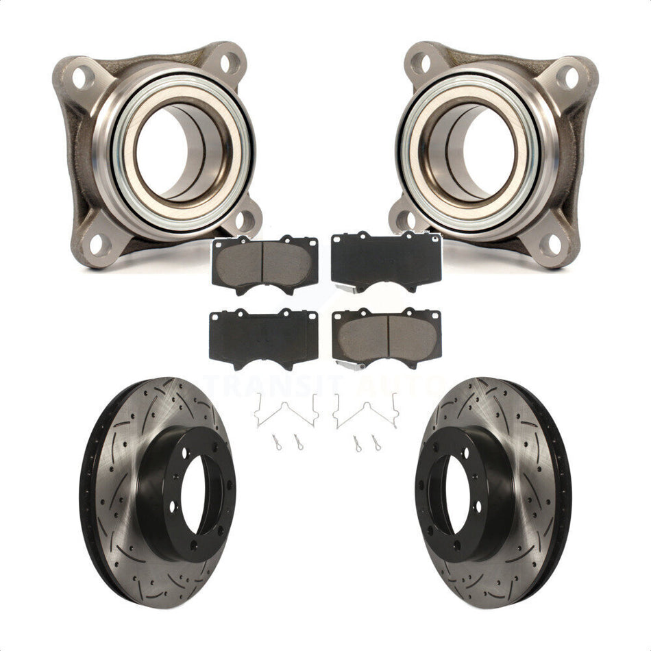 Front Wheel Bearing With Coated Drilled Slotted Disc Brake Rotors And Ceramic Pads Kit For Toyota Tacoma FJ Cruiser RWD KBB-122568