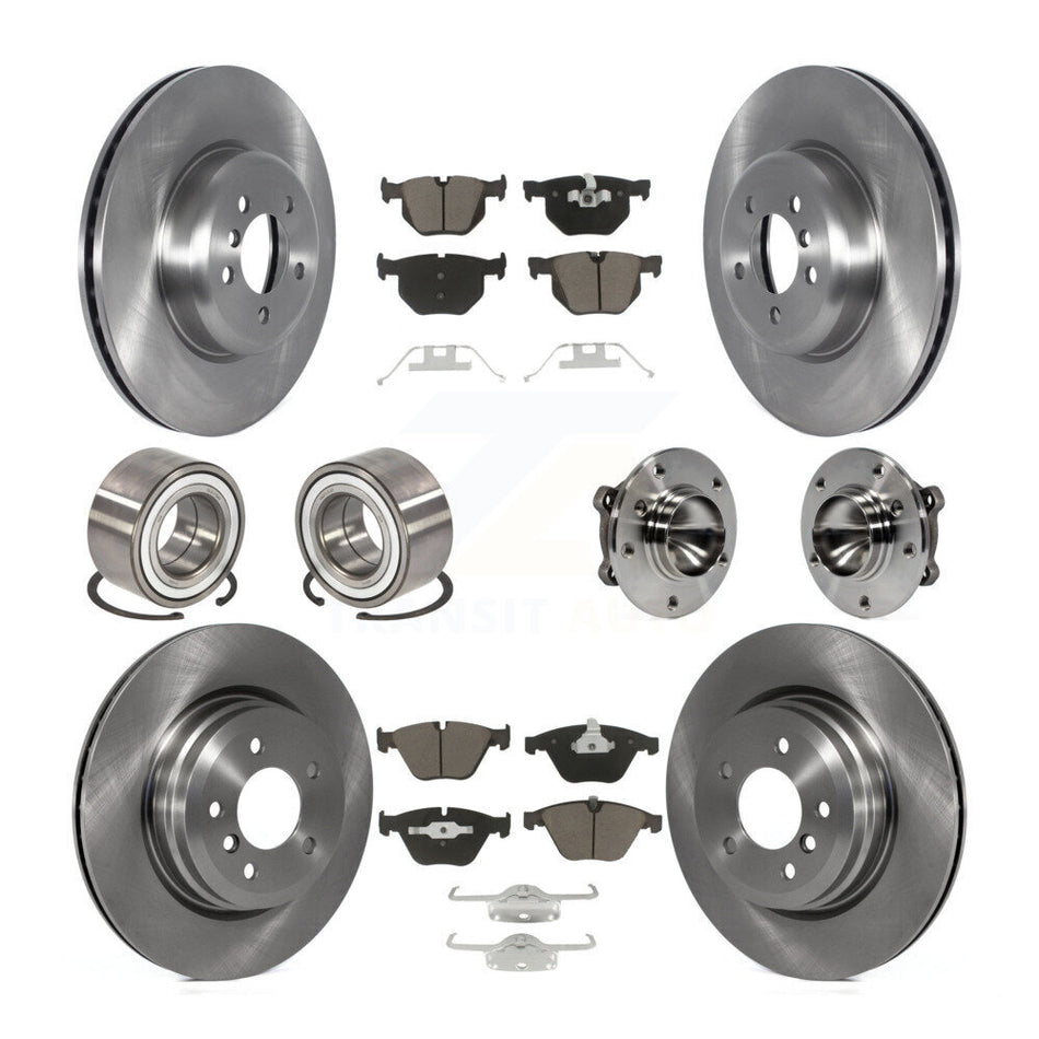 Front Rear Wheel Hub Bearings Assembly Disc Brake Rotors And Ceramic Pads Shoes Kit (10Pc) For 2012 BMW 335i Convertible With Blue Painted Calipers KBB-122657