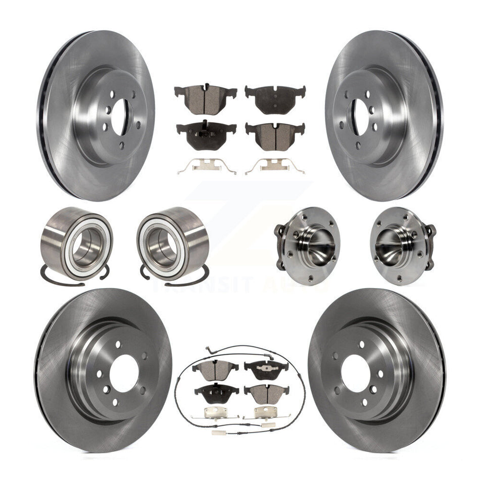 Front Rear Wheel Hub Bearings Assembly Disc Brake Rotors And Semi-Metallic Pads Shoes Kit (10Pc) For 2012 BMW 335i Convertible With Blue Painted Calipers KBB-122673