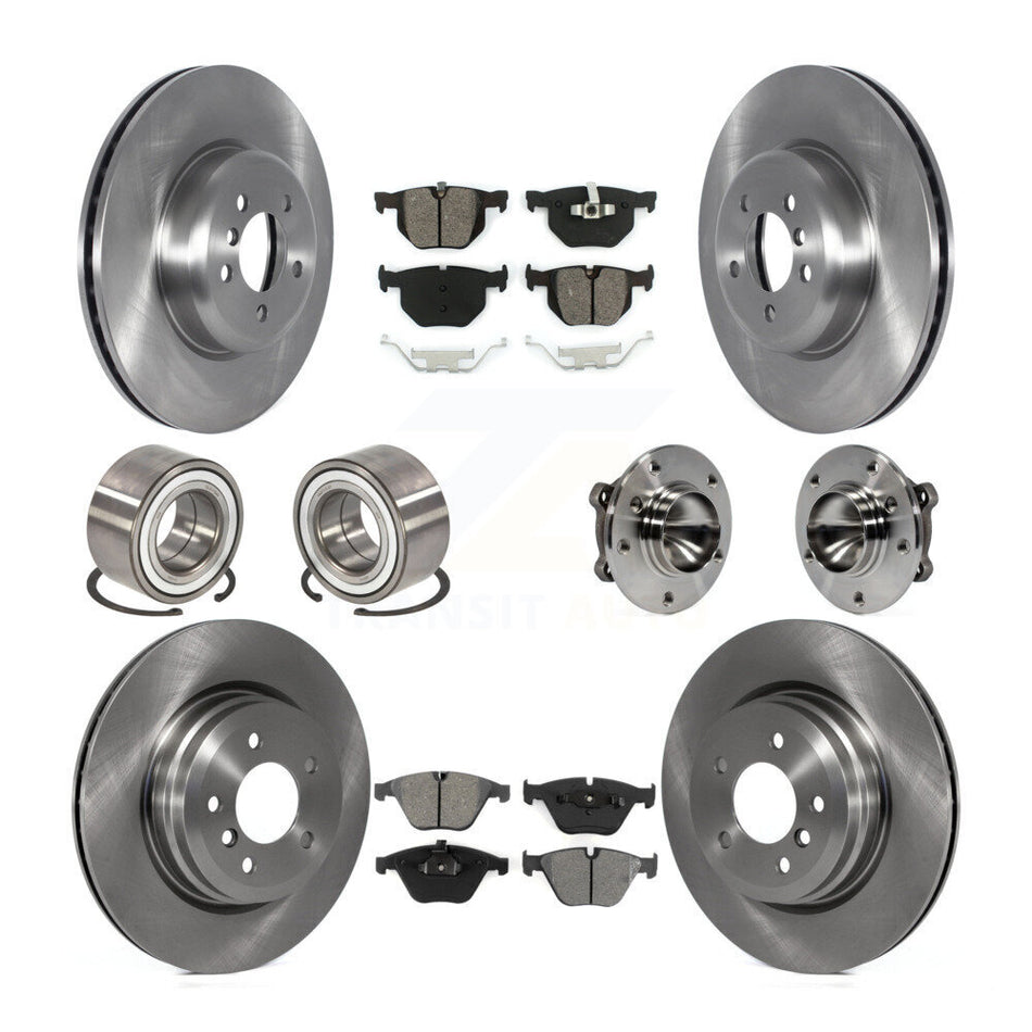 Front Rear Wheel Hub Bearings Assembly Disc Brake Rotors And Semi-Metallic Pads Shoes Kit (10Pc) For 2012 BMW 335i Convertible With Blue Painted Calipers KBB-122684