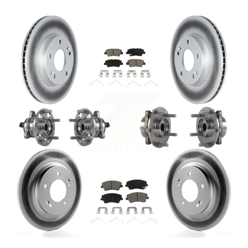 Front Rear Hub Bearings Assembly Coated Disc Brake Rotors And Ceramic Pads Kit (10Pc) For 2018-2019 Kia Niro Hyundai Ioniq KBB-122709