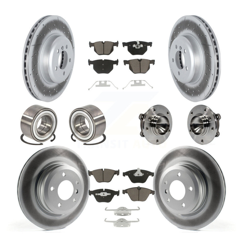 Front Rear Wheel Hub Bearings Assembly Coated Disc Brake Rotors And Ceramic Pads Shoes Kit (10Pc) For 2012 BMW 335i Convertible With Blue Painted Calipers KBB-122738