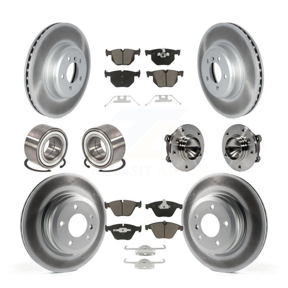 Front Rear Wheel Hub Bearings Assembly Coated Disc Brake Rotors And Ceramic Pads Shoes Kit (10Pc) For 2012 BMW 335i Convertible With Blue Painted Calipers KBB-122739