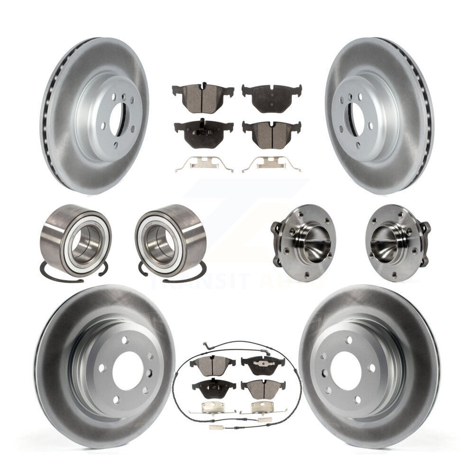 Front Rear Wheel Hub Bearings Assembly Coated Disc Brake Rotors And Semi-Metallic Pads Shoes Kit (10Pc) For 2012 BMW 335i Convertible With Blue Painted Calipers KBB-122773