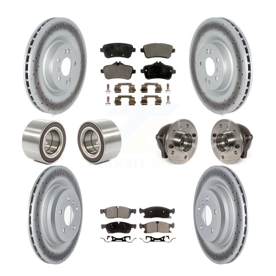 Front Rear Wheel Hub Bearings Assembly Coated Disc Brake Rotors And Semi-Metallic Pads Shoes Kit (10Pc) For 2016-2017 Mercedes-Benz GLE400 With AMG Package KBB-122781