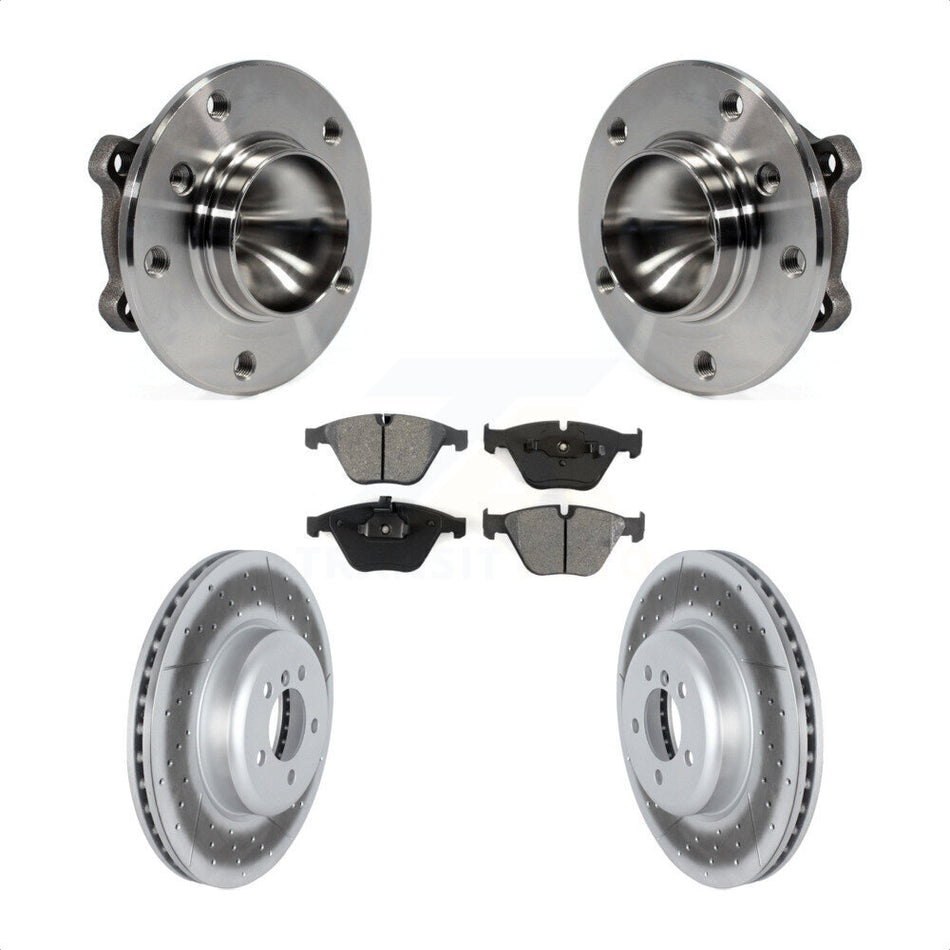 Front Hub Bearing Assembly With Coated Disc Brake Rotors And Semi-Metallic Pads Kit For 2012 BMW 335i Convertible Coupe Blue Painted Calipers KBB-122795