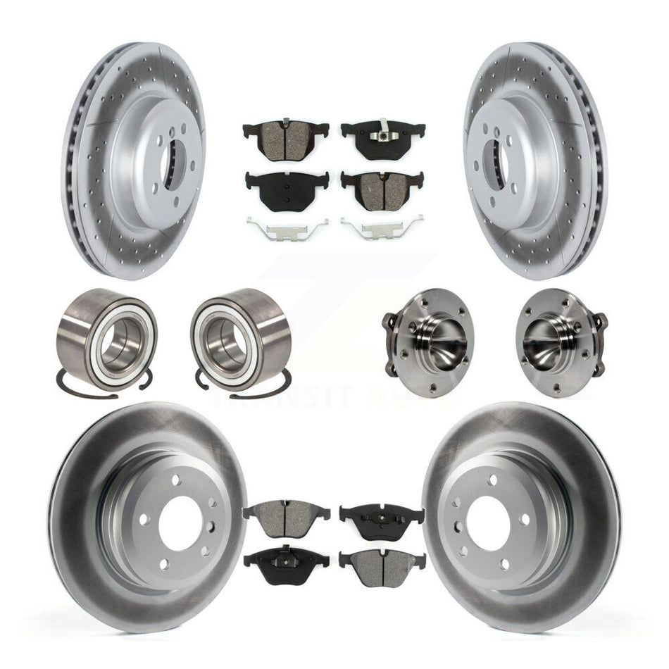 Front Rear Wheel Hub Bearings Assembly Coated Disc Brake Rotors And Semi-Metallic Pads Shoes Kit (10Pc) For 2012 BMW 335i Convertible With Blue Painted Calipers KBB-122801